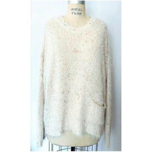 FOREVER 21 IVORY RAINBOW SPECKLE EYELASH FLUFFY TUNIC LONG SLEEVE SWEATER L NWT